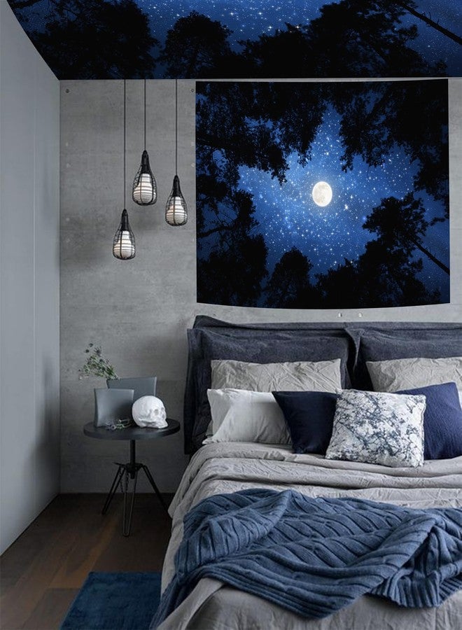 TUGCAY Forest Galaxy Starry Tapestry Blue Space Night Sky Stars Moon Ceiling Tapestry Nature Trees Tapestries Aesthetic Wall Hanging for Bedroom Dorm Living Room Office Decor 60x50 Inch - Image 3